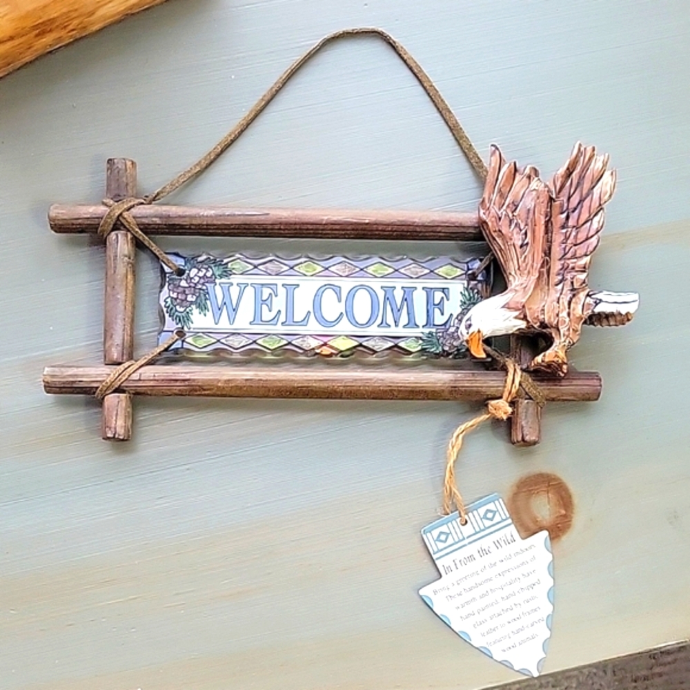 In From The Wild Welcome Sign with Eagle Decor